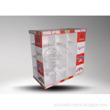 Four side facing cardboard pallet display shelf with brand